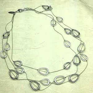 Trifari Necklace triple multi strand silver tone with random odd shaped oval